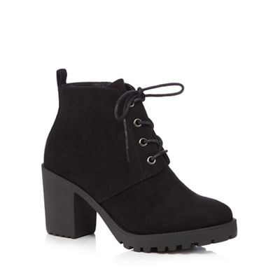 Red Herring Black lace-up block heel ankle boots